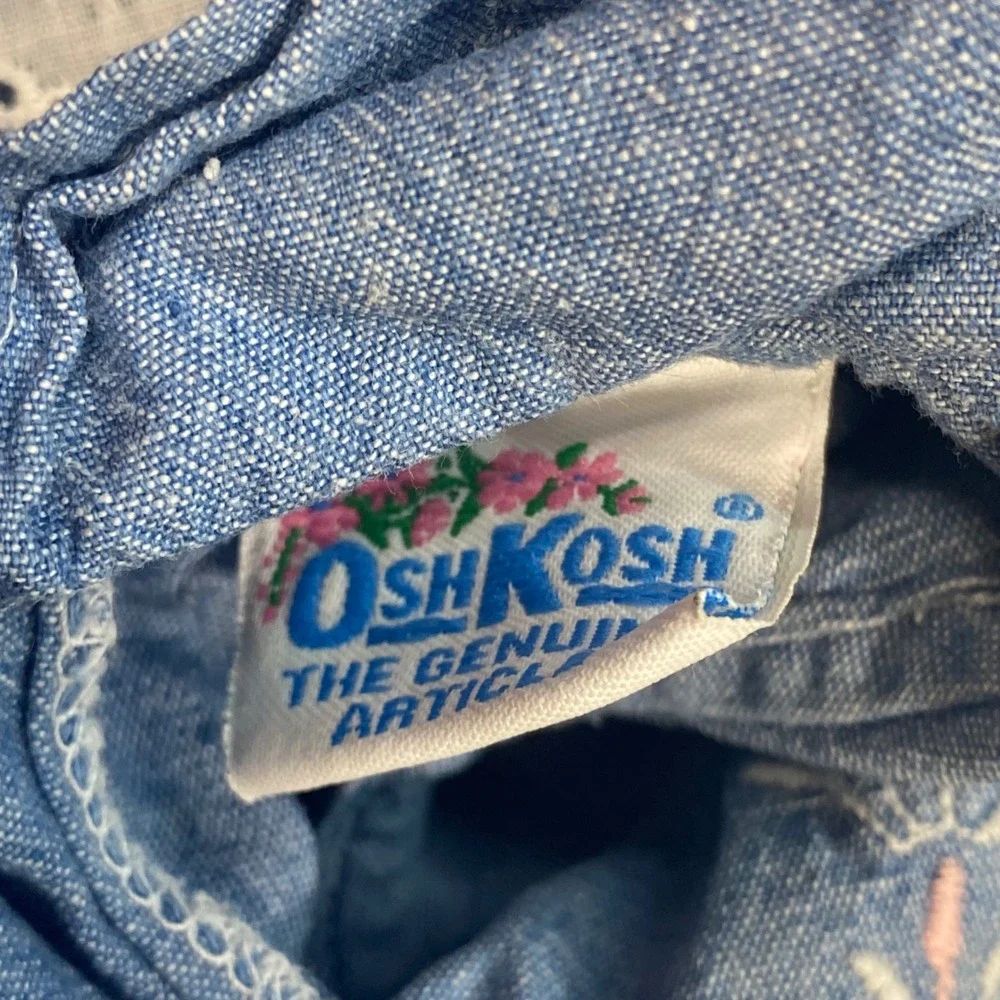 OshKosh Dress Sz 6 Girls Blue Boho 90s Eyelet Lace Trim Chambray Made in USA